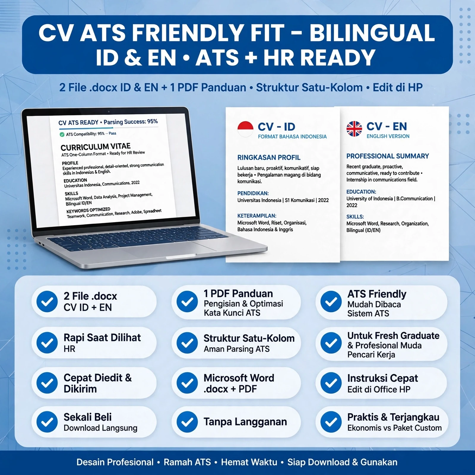 CV ATS Friendly Fit — Bahasa Indonesia & Inggris