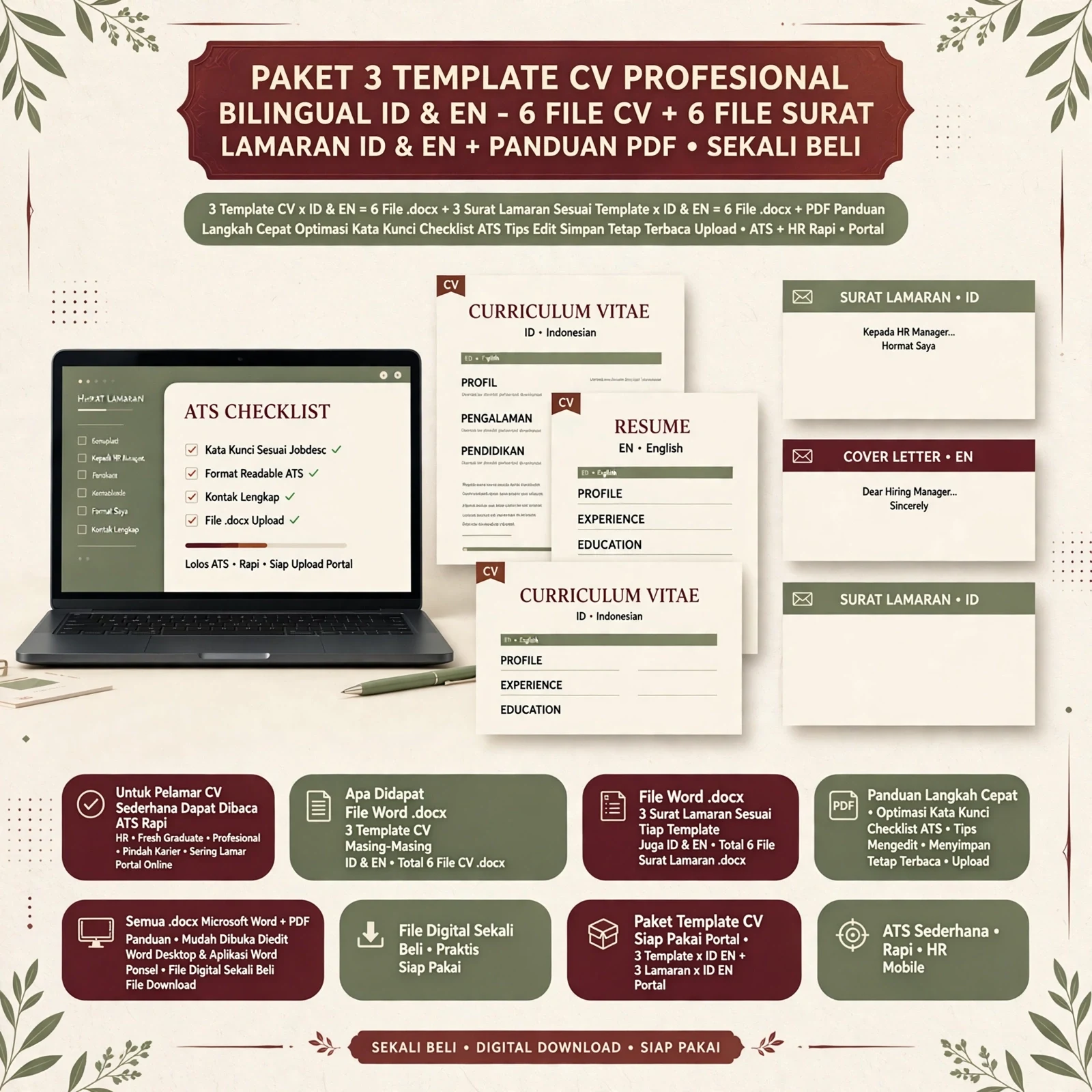 CV ATS Friendly (Bahasa Indonesia & Inggris) Paket Lengkap
