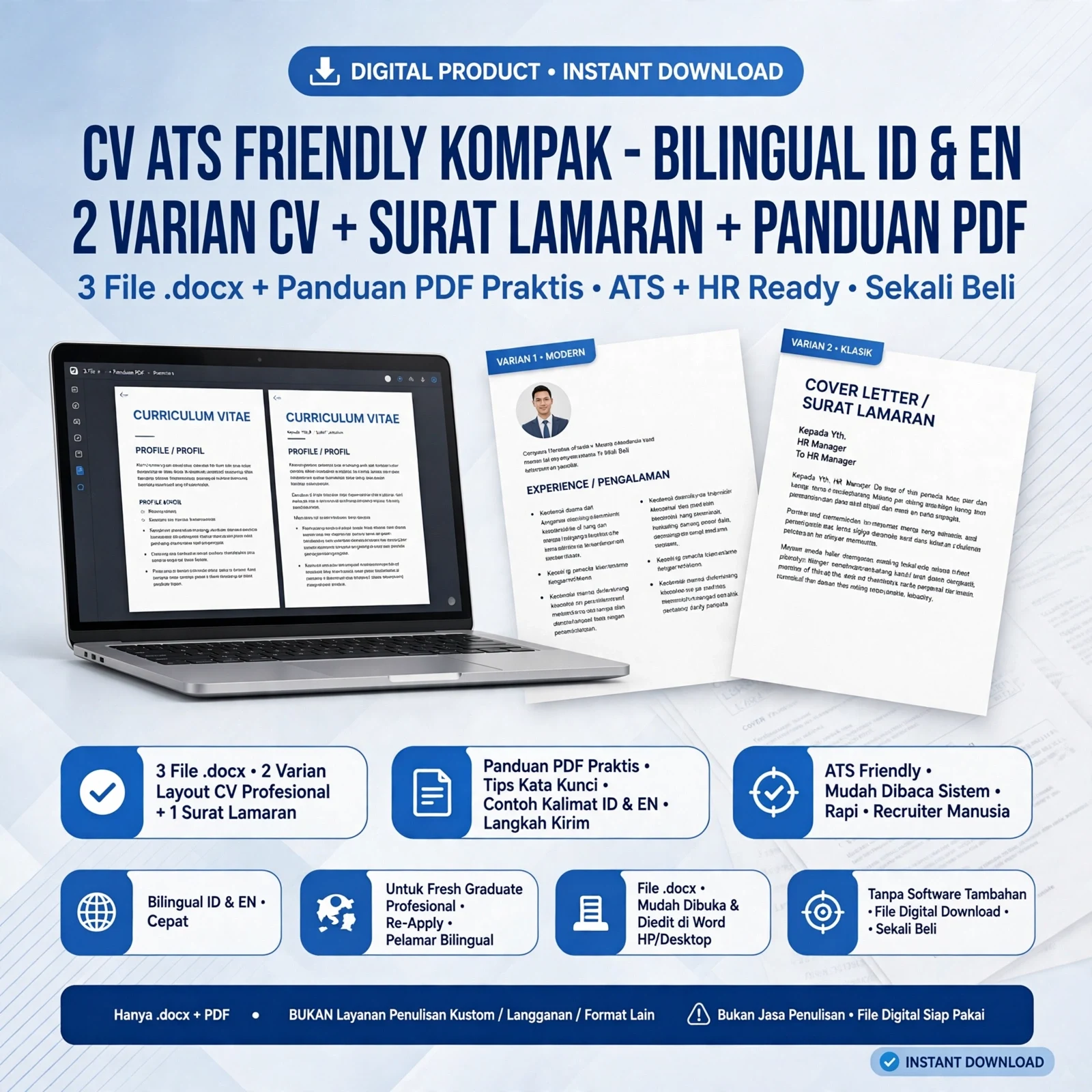 CV ATS Friendly Kompak — Bahasa Indonesia & Inggris