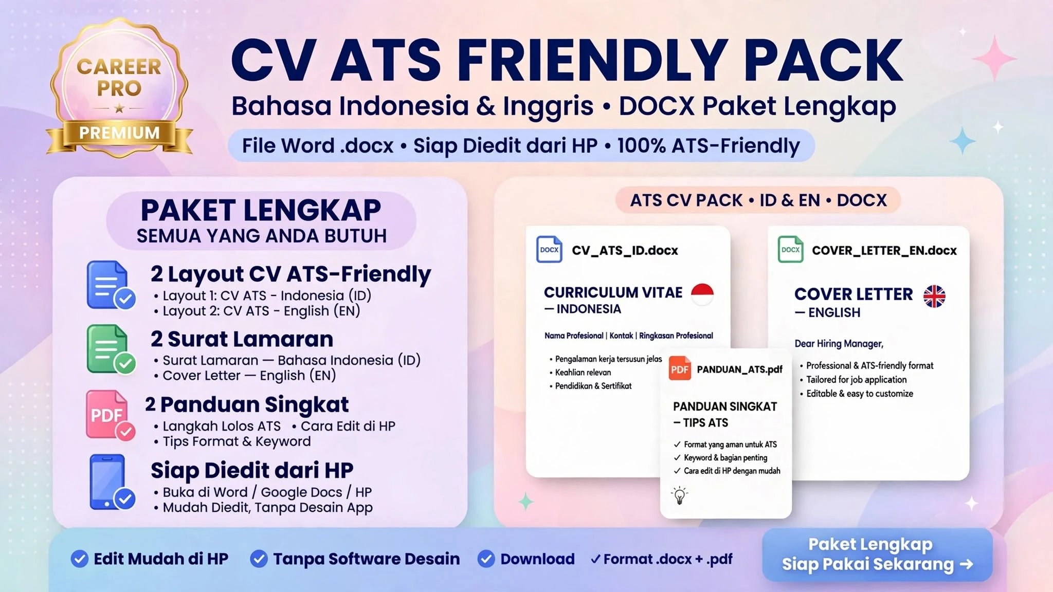 CV ATS Friendly Pack — Bahasa Indonesia & Inggris (DOCX)