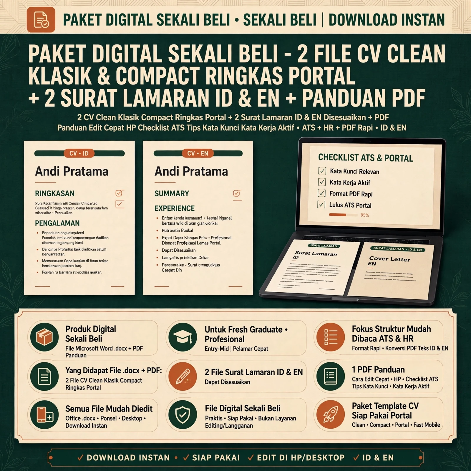 CV ATS Friendly Pack — Bahasa Indonesia & Inggris (DOCX)