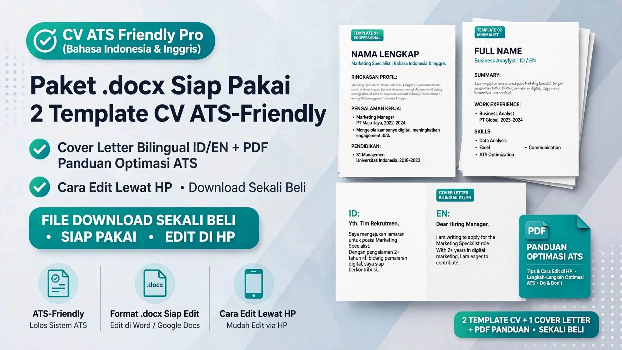 CV ATS Friendly Pro (Bahasa Indonesia & Inggris)