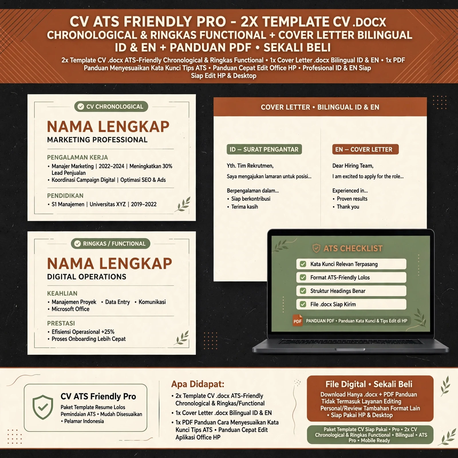 CV ATS Friendly Pro (Bahasa Indonesia & Inggris)