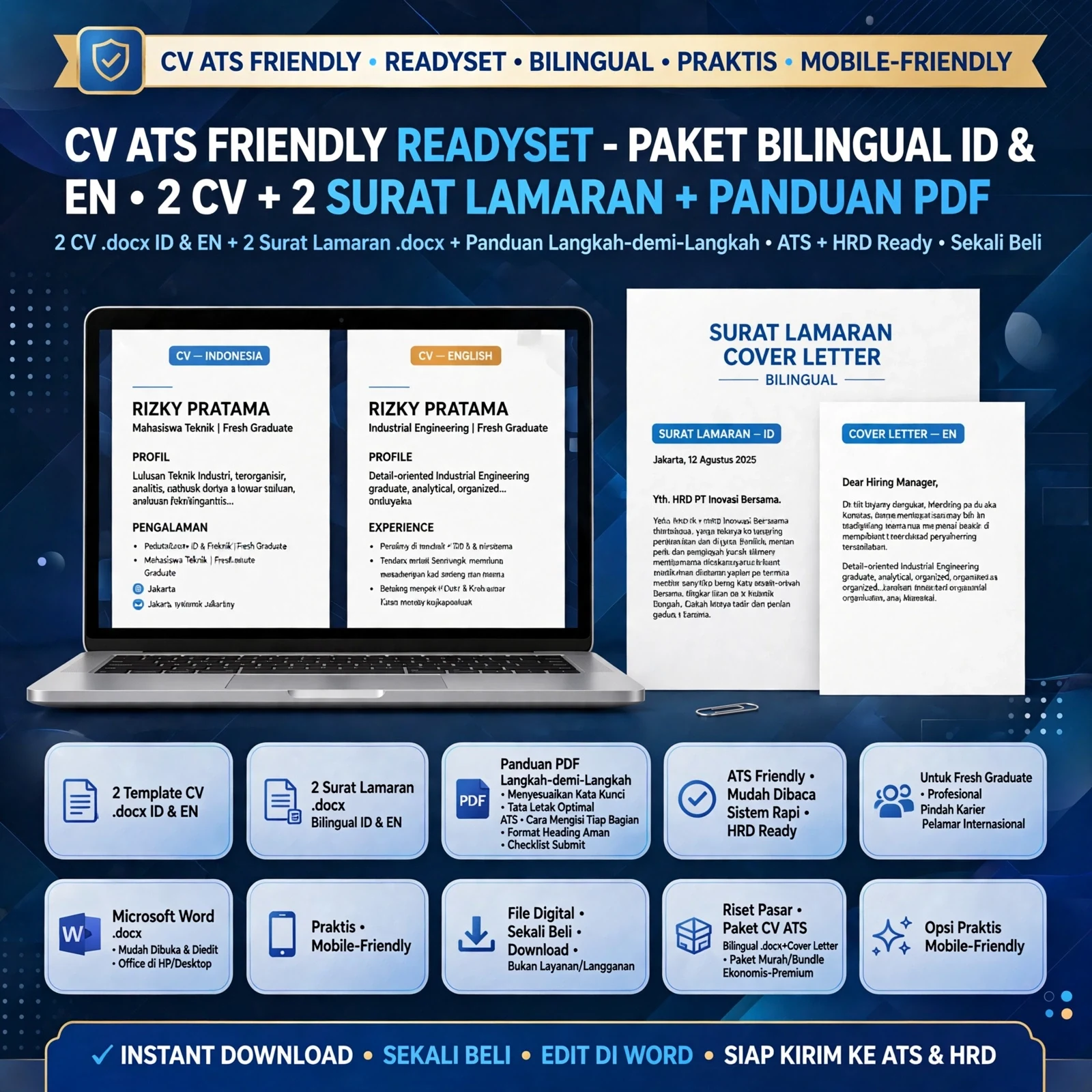 CV ATS Friendly ReadySet — Bahasa Indonesia & Inggris (DOCX)