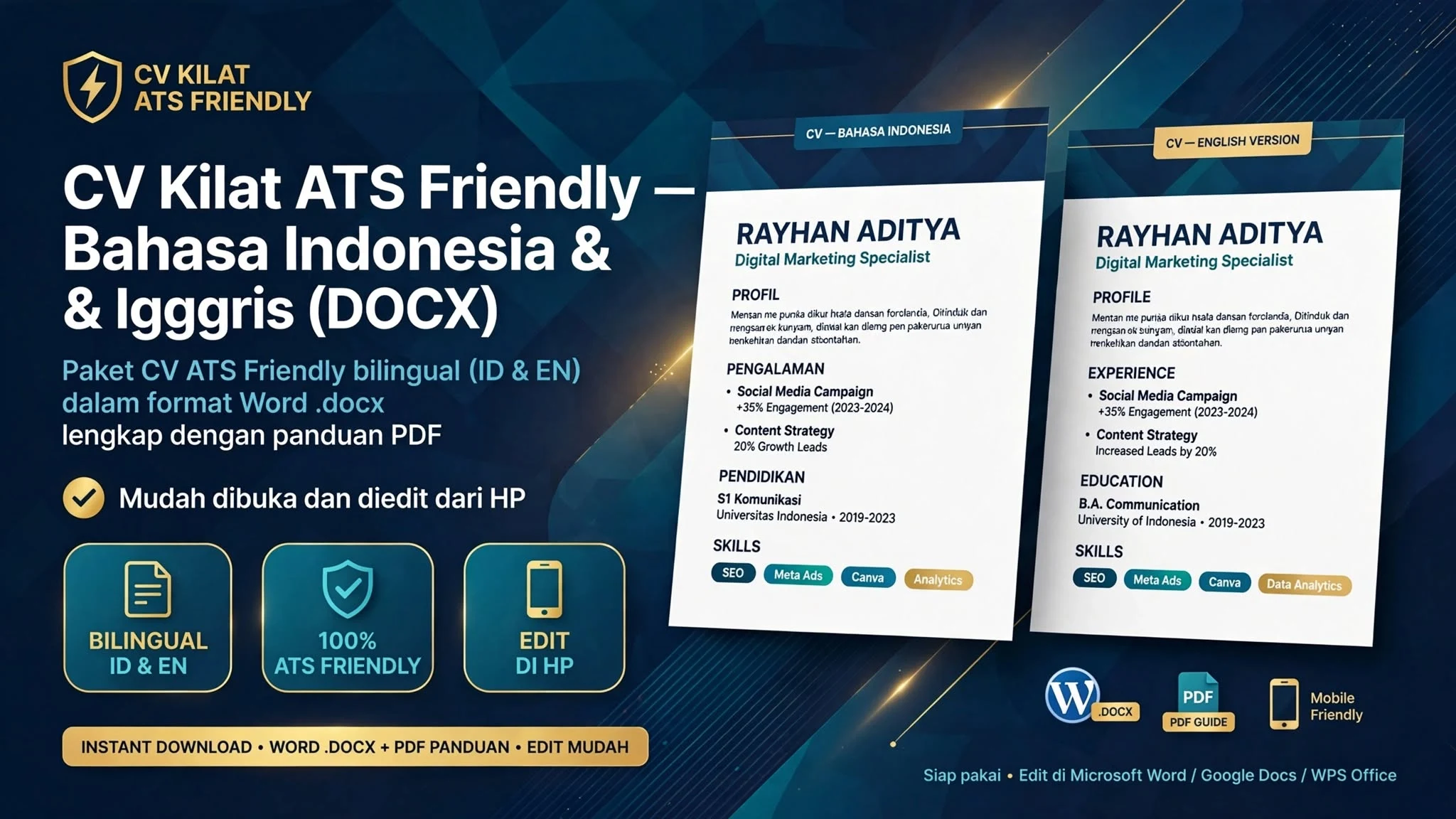 CV Kilat ATS Friendly — Bahasa Indonesia & Inggris (DOCX)