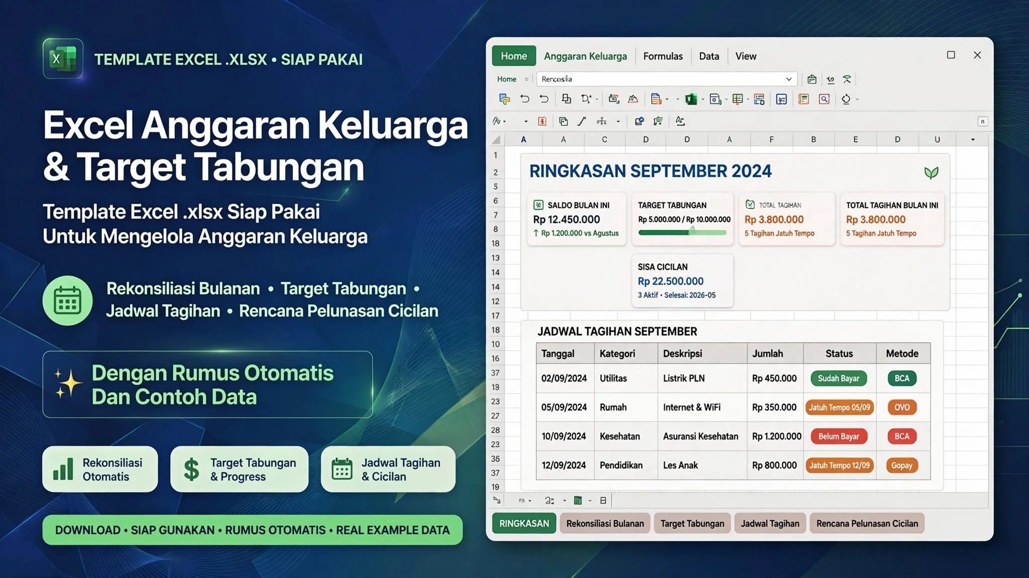 Excel Anggaran Keluarga & Target Tabungan