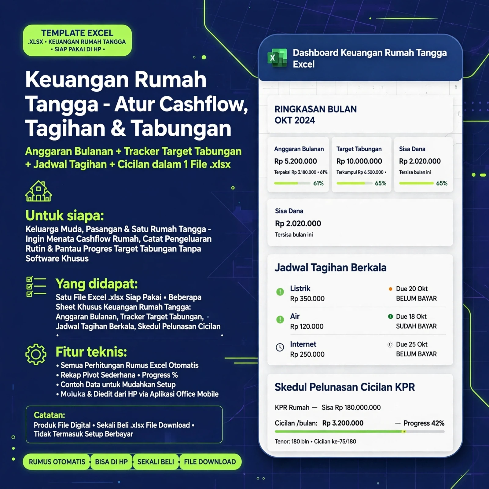 Excel Anggaran Keluarga & Target Tabungan