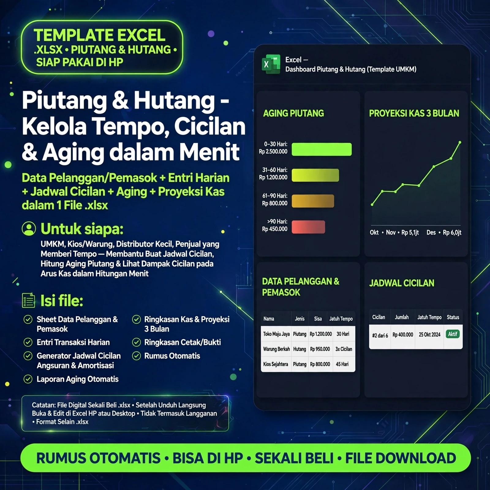Template Excel Piutang & Hutang UMKM (Aging & Cicilan)
