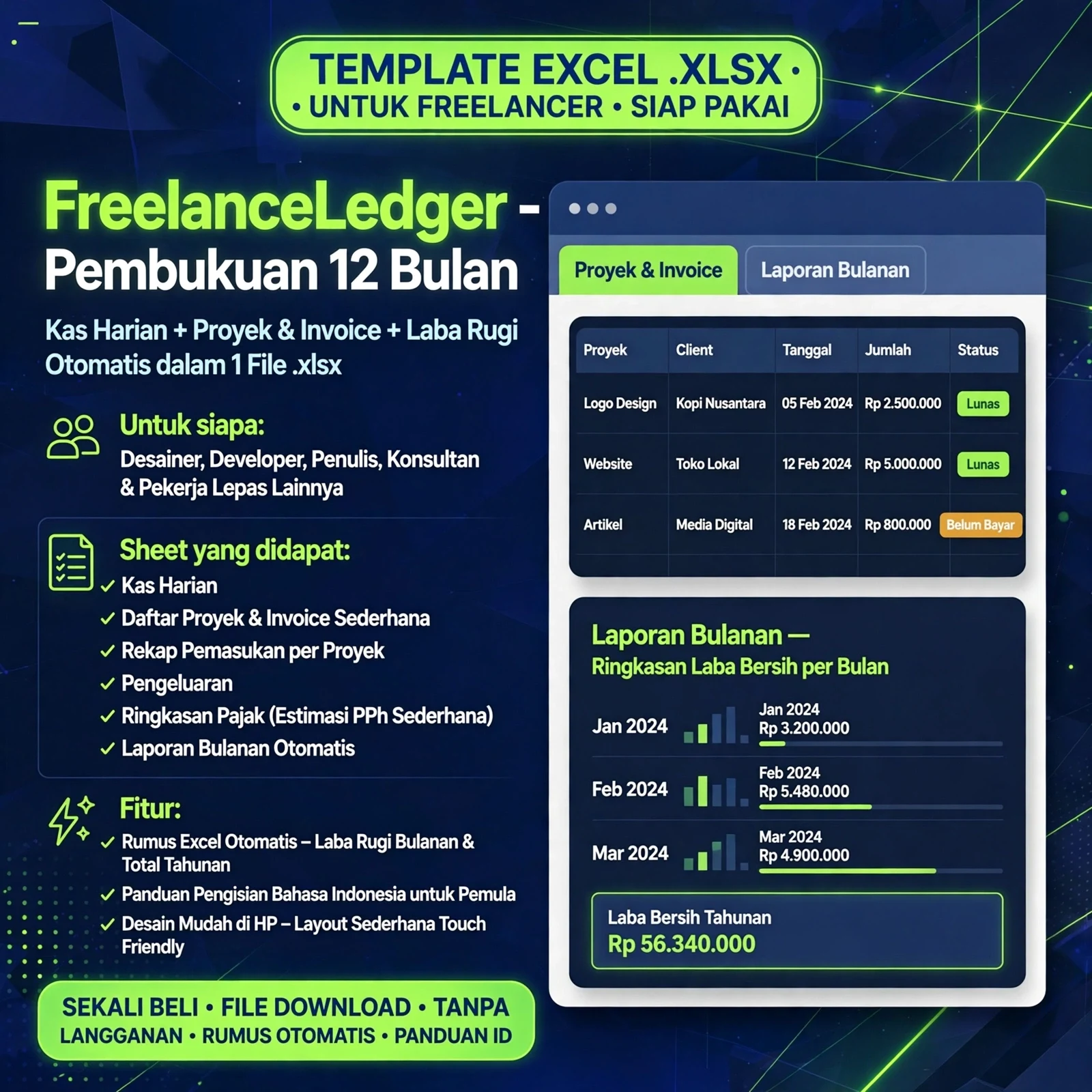 FreelanceLedger — Pembukuan Freelancer 12 Bulan