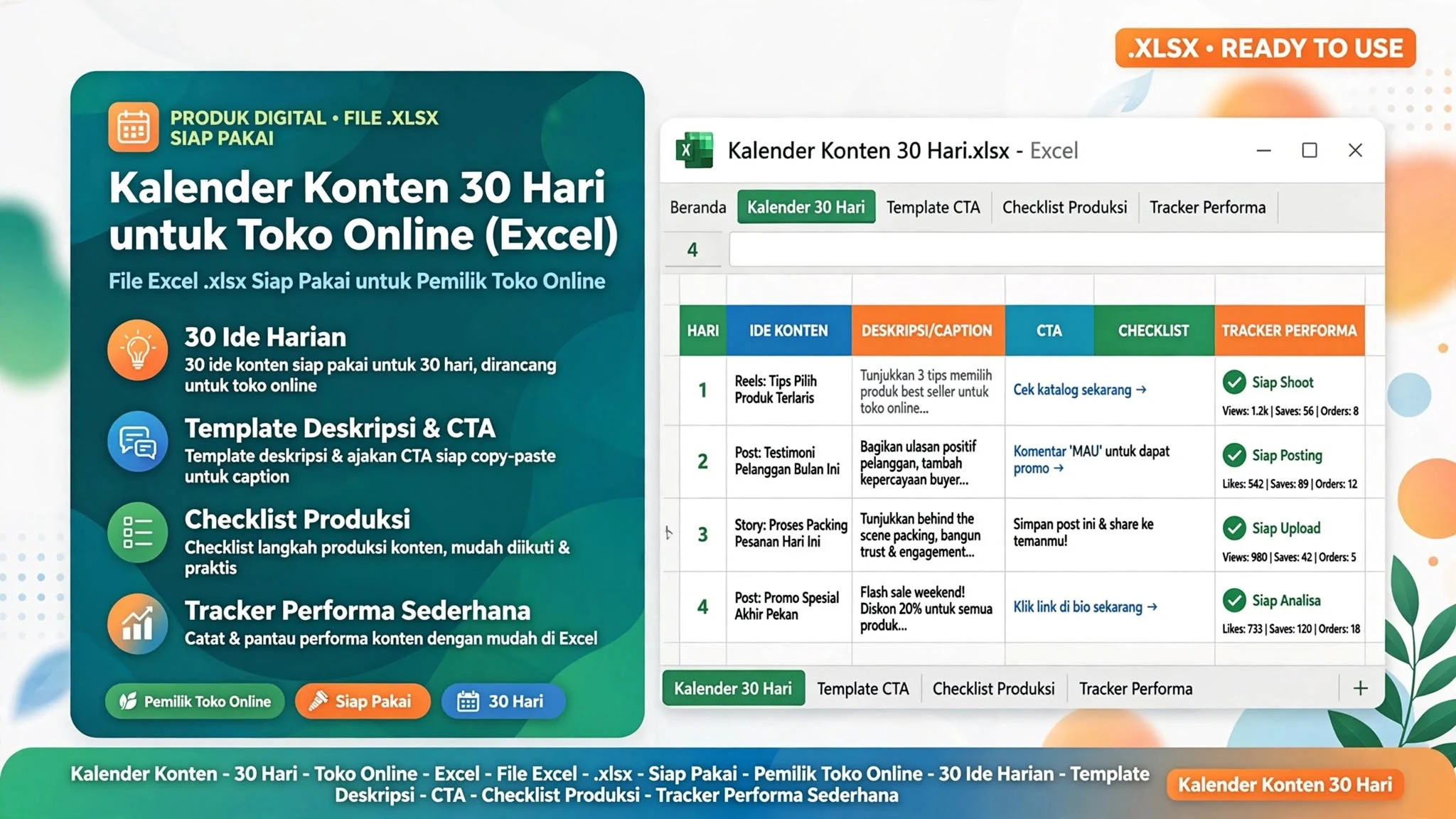 Kalender Konten 30 Hari untuk Toko Online (Excel)