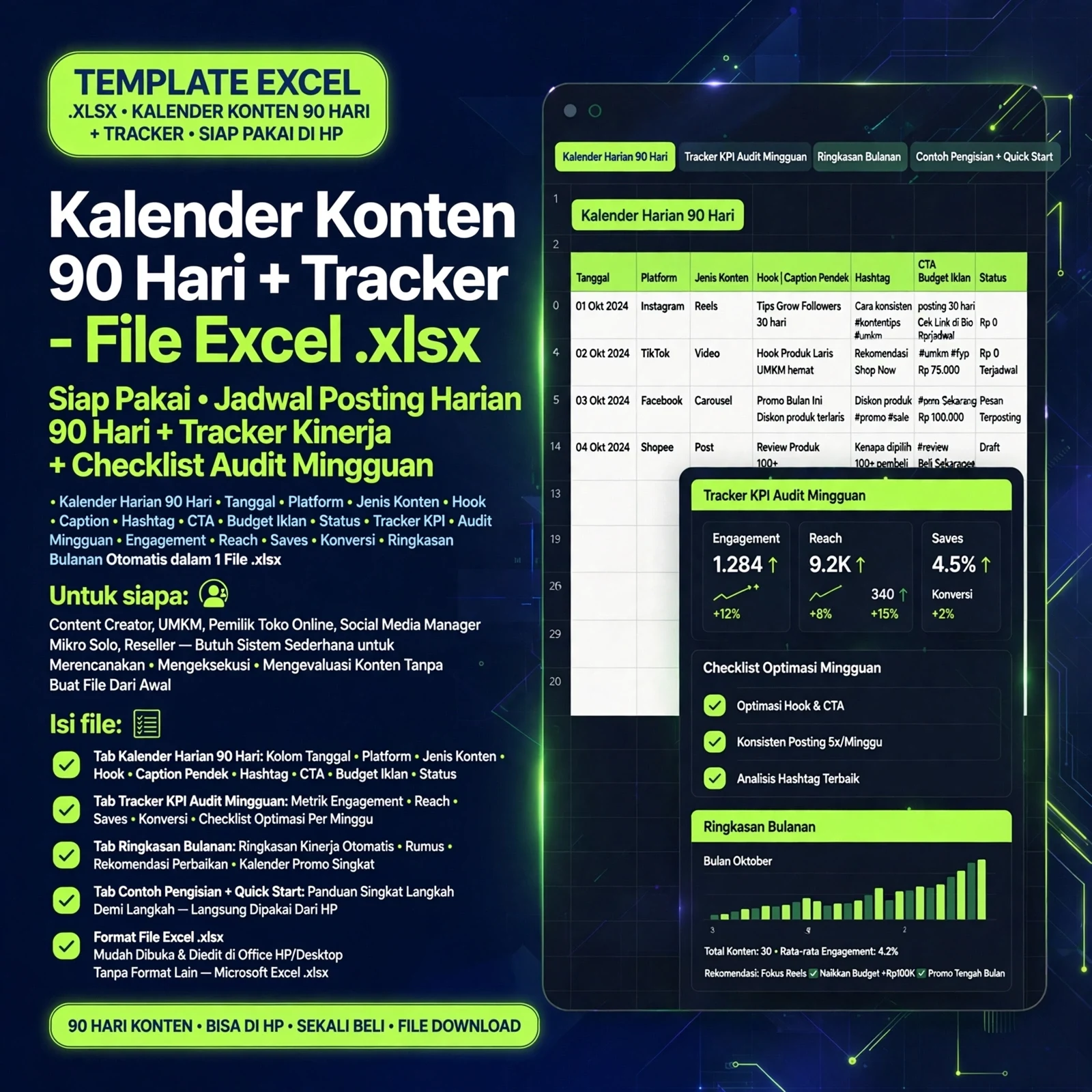 Kalender Konten 90 Hari + Tracker (.xlsx)