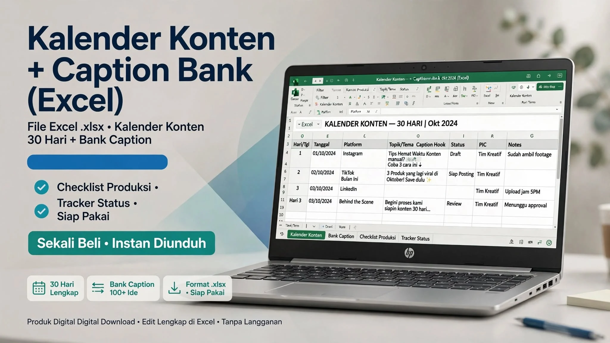 Kalender Konten + Caption Bank (Excel)