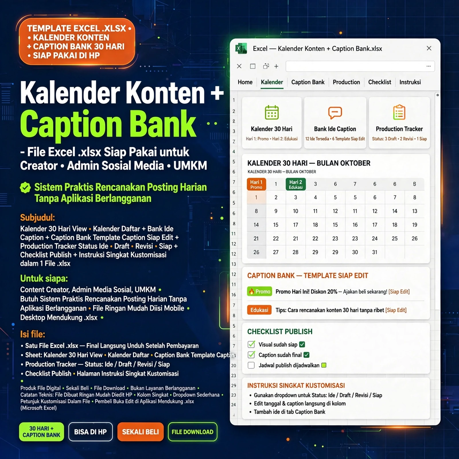 Kalender Konten + Caption Bank (Excel)