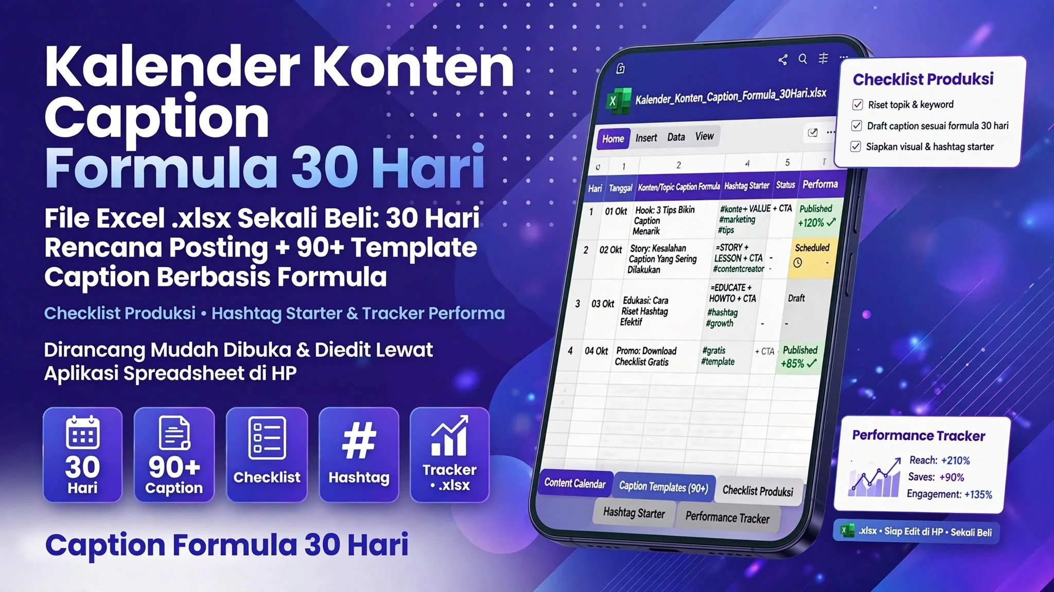 Kalender Konten Caption Formula 30 Hari