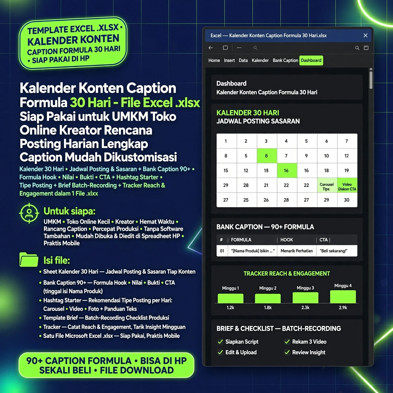 Kalender Konten Caption Formula 30 Hari