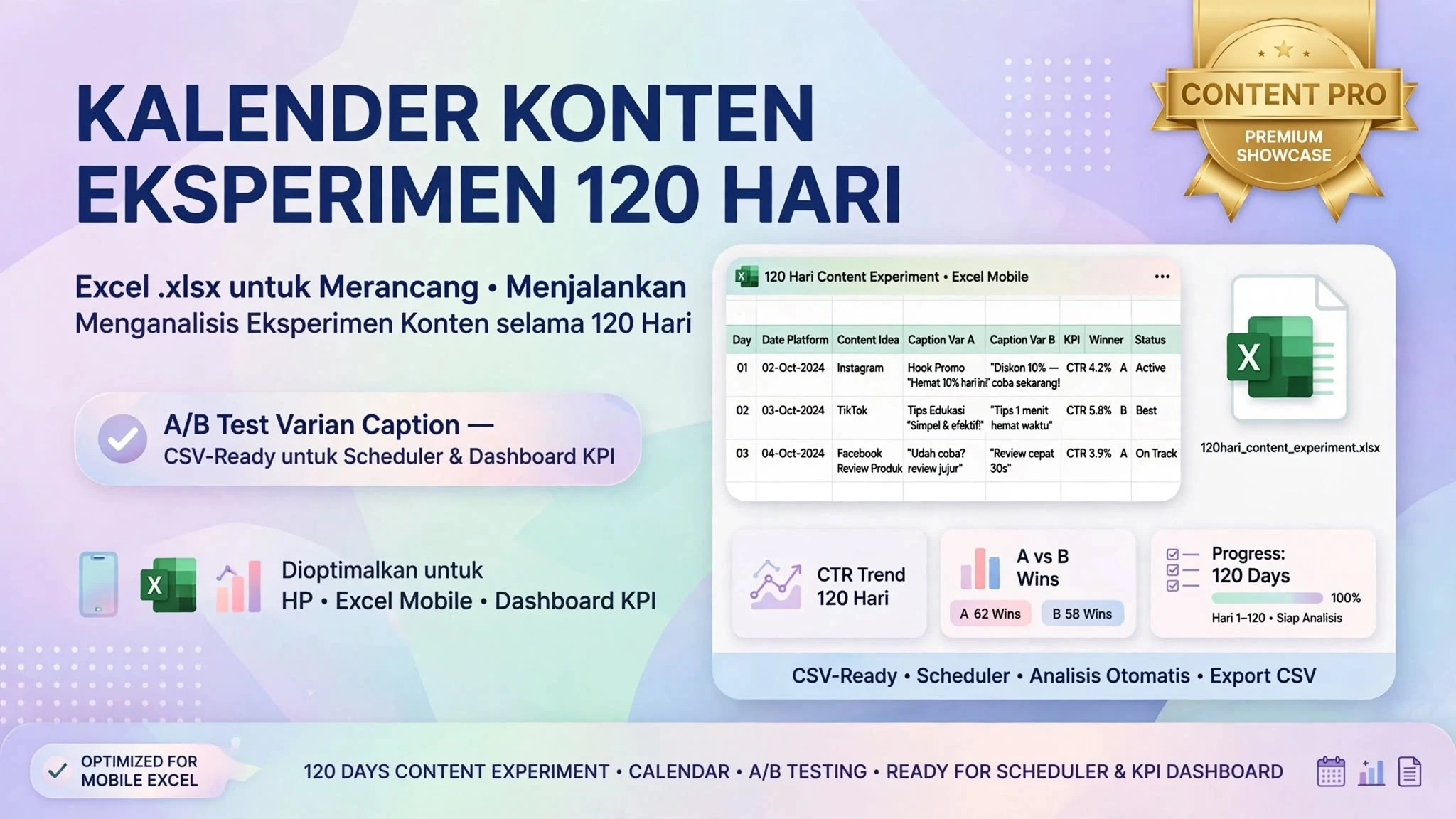 Kalender Konten Eksperimen 120 Hari (Excel)