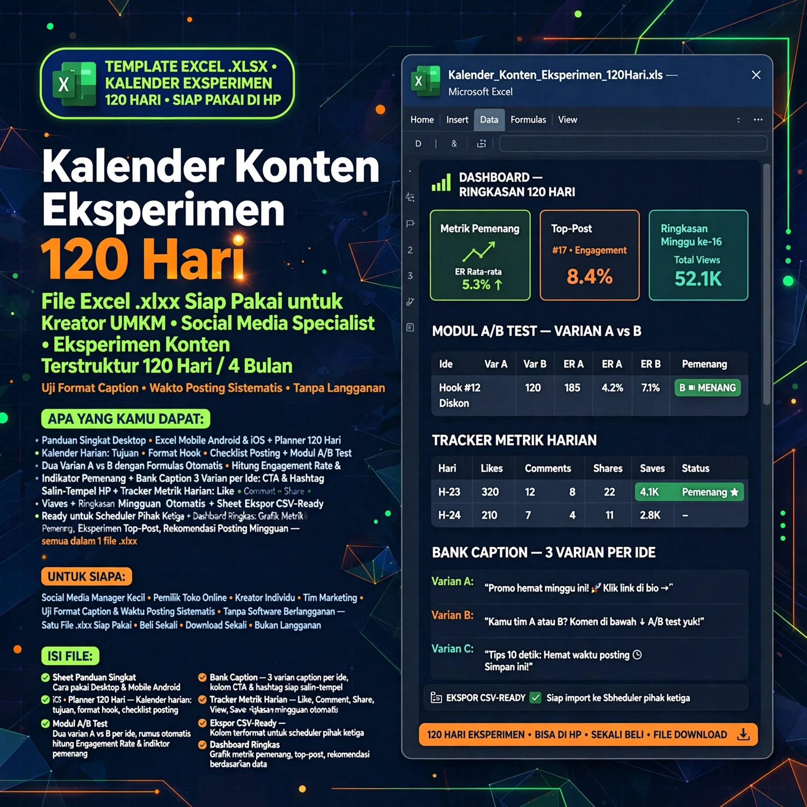 Kalender Konten Eksperimen 120 Hari (Excel)