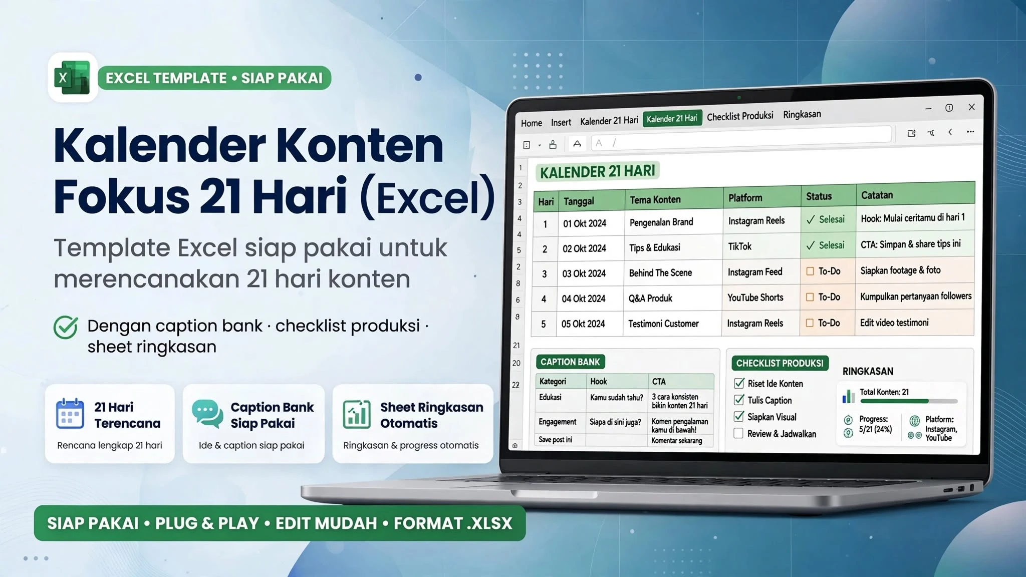 Kalender Konten Fokus 21 Hari (Excel)