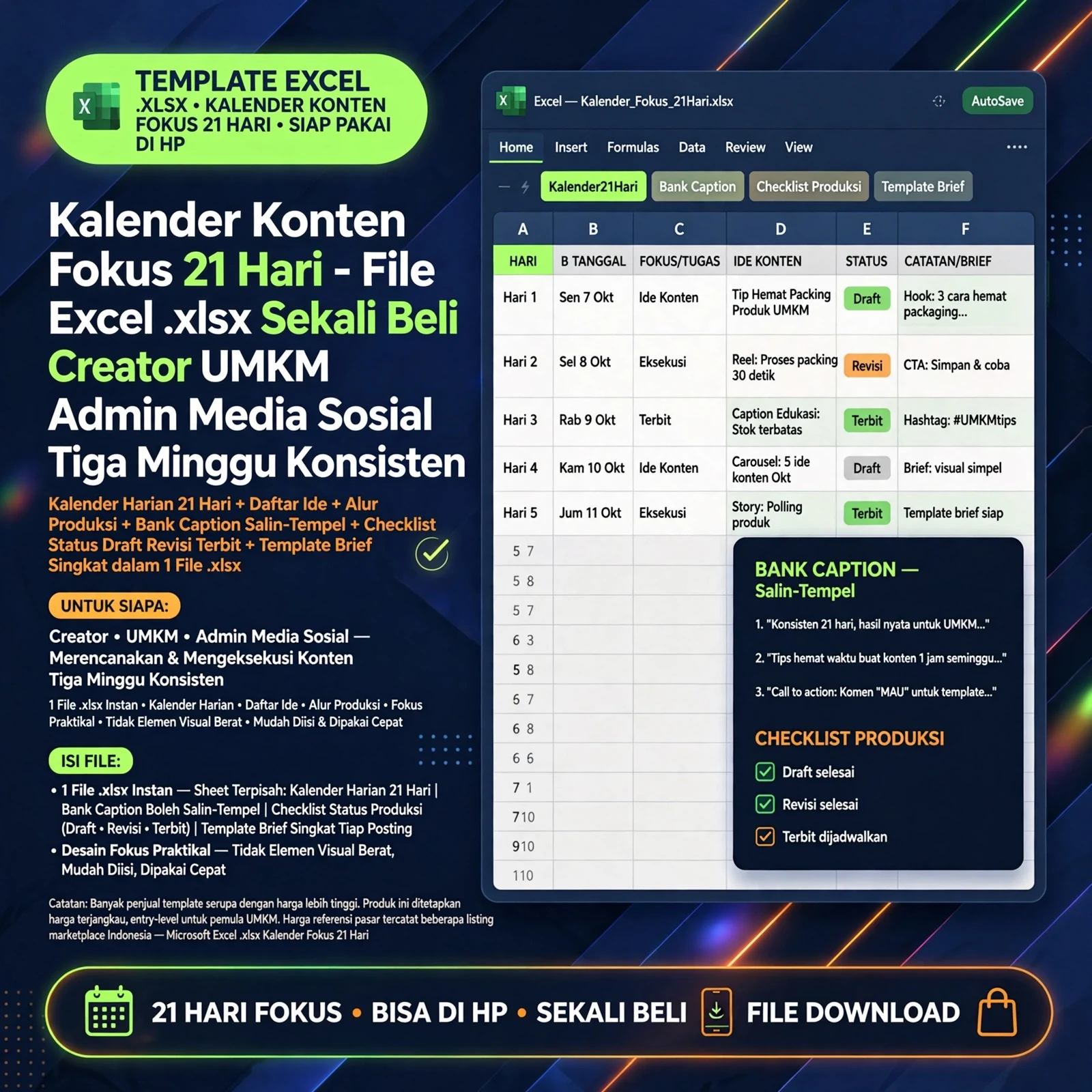 Kalender Konten Fokus 21 Hari (Excel)