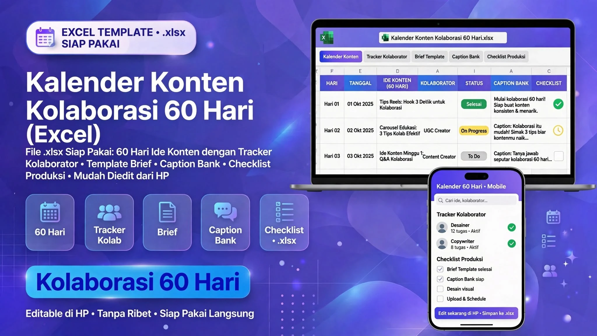 Kalender Konten Kolaborasi 60 Hari (Excel)
