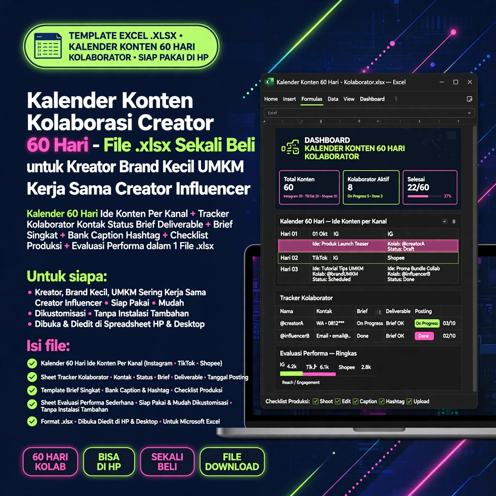 Kalender Konten Kolaborasi 60 Hari (Excel)
