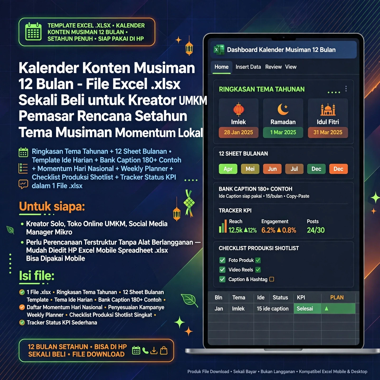 Kalender Konten Musiman 12 Bulan (Excel)