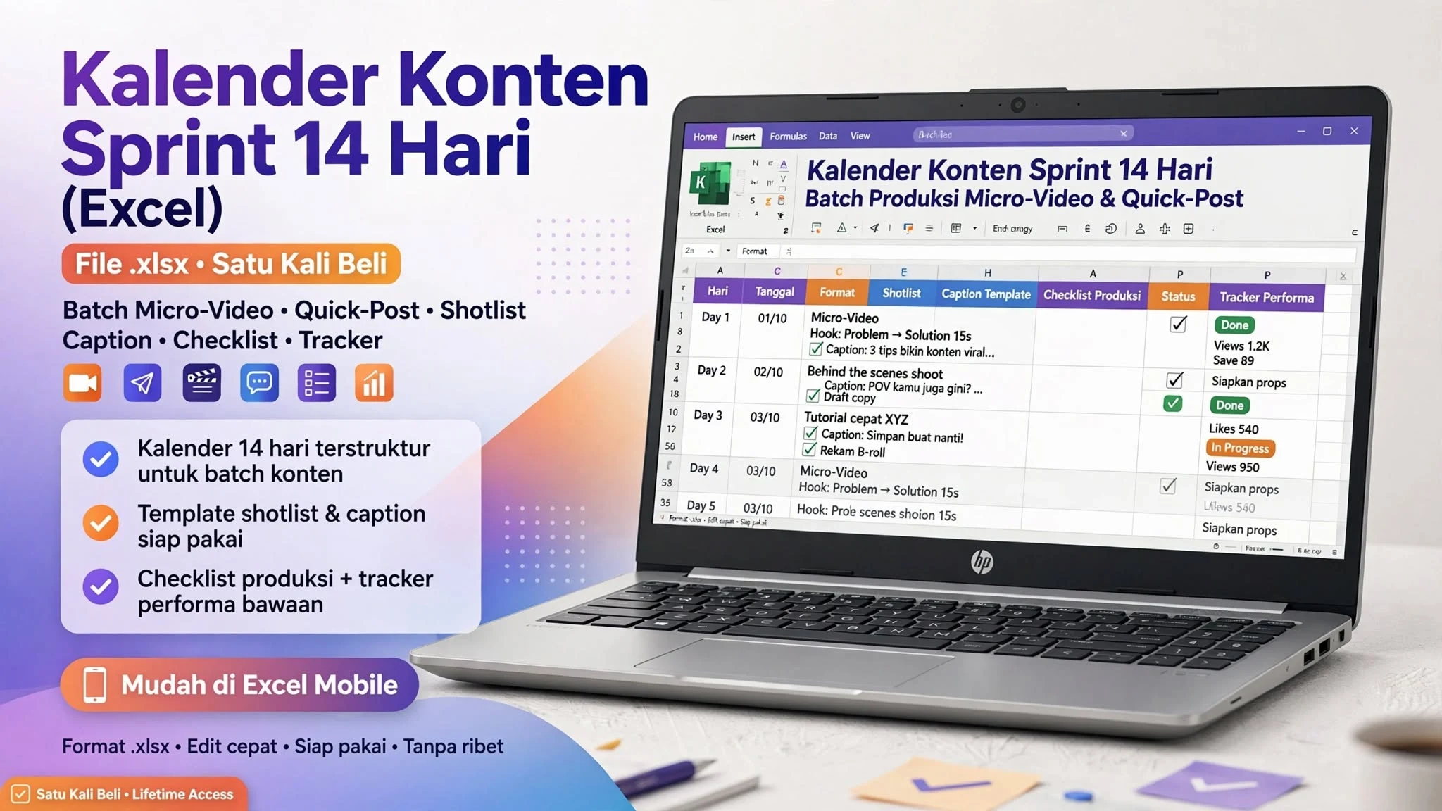 Kalender Konten Sprint 14 Hari (Excel)