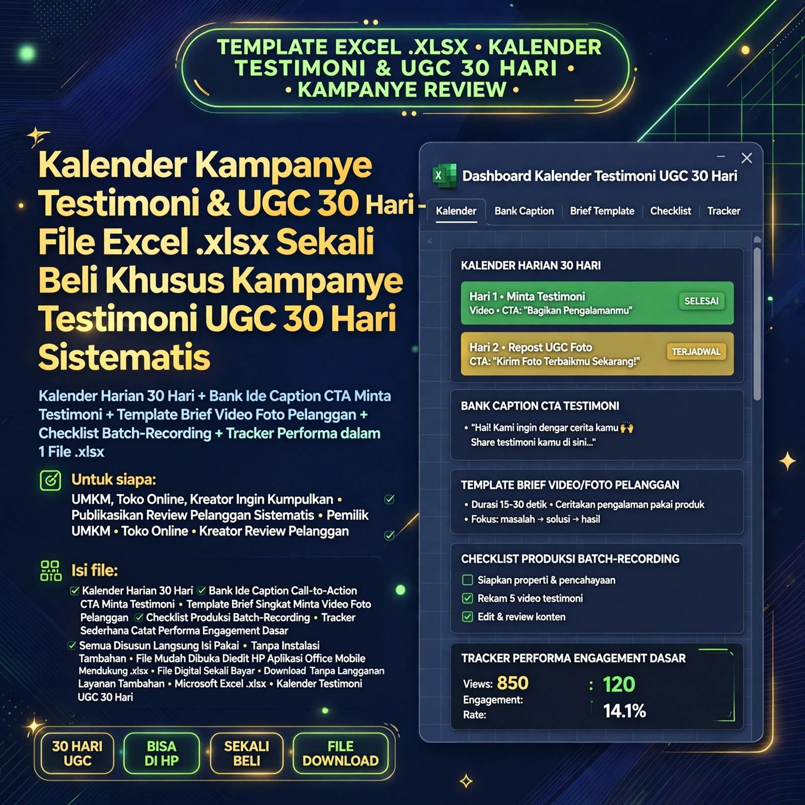 Kalender Konten Testimoni 30 Hari