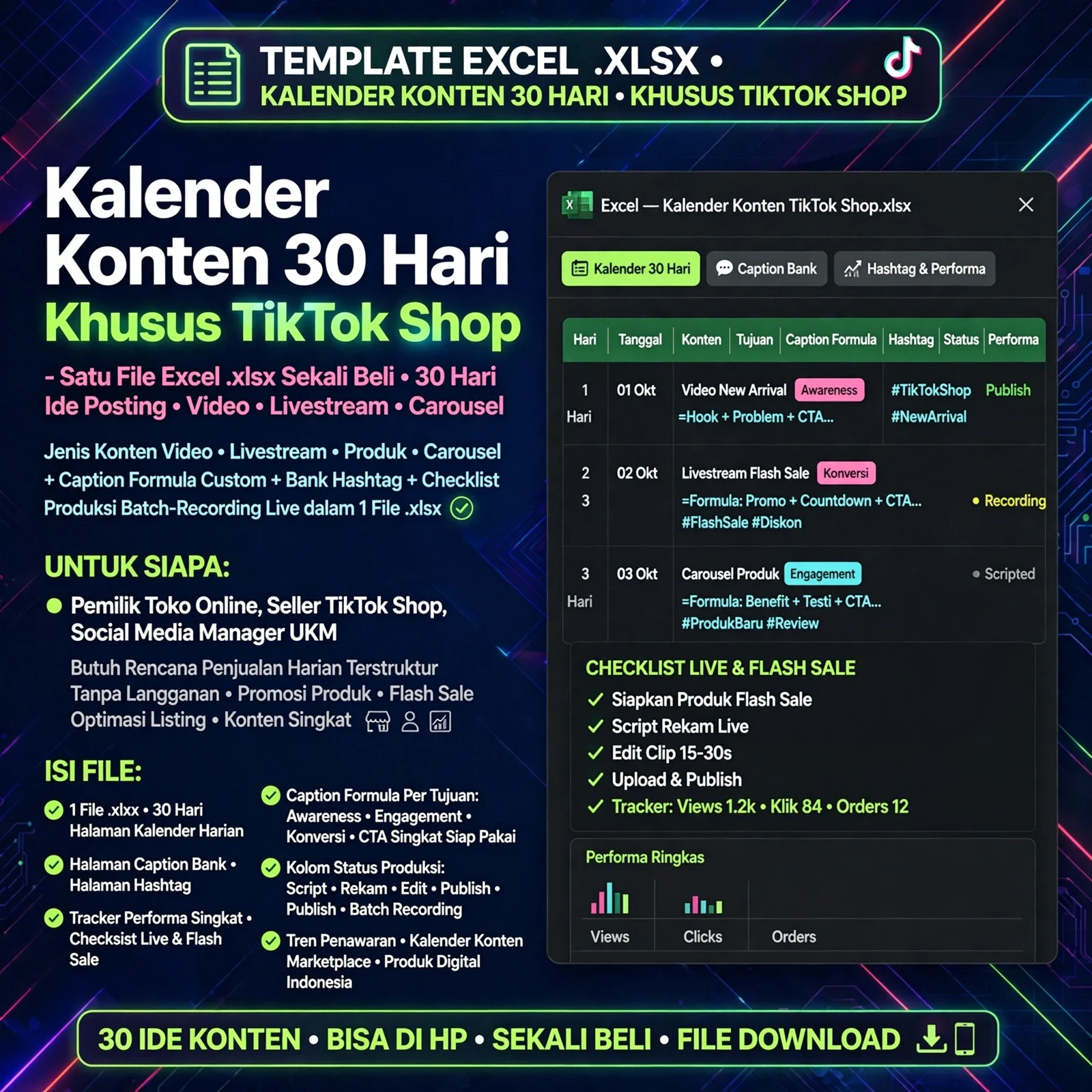 Kalender Konten TikTok Shop 30 Hari