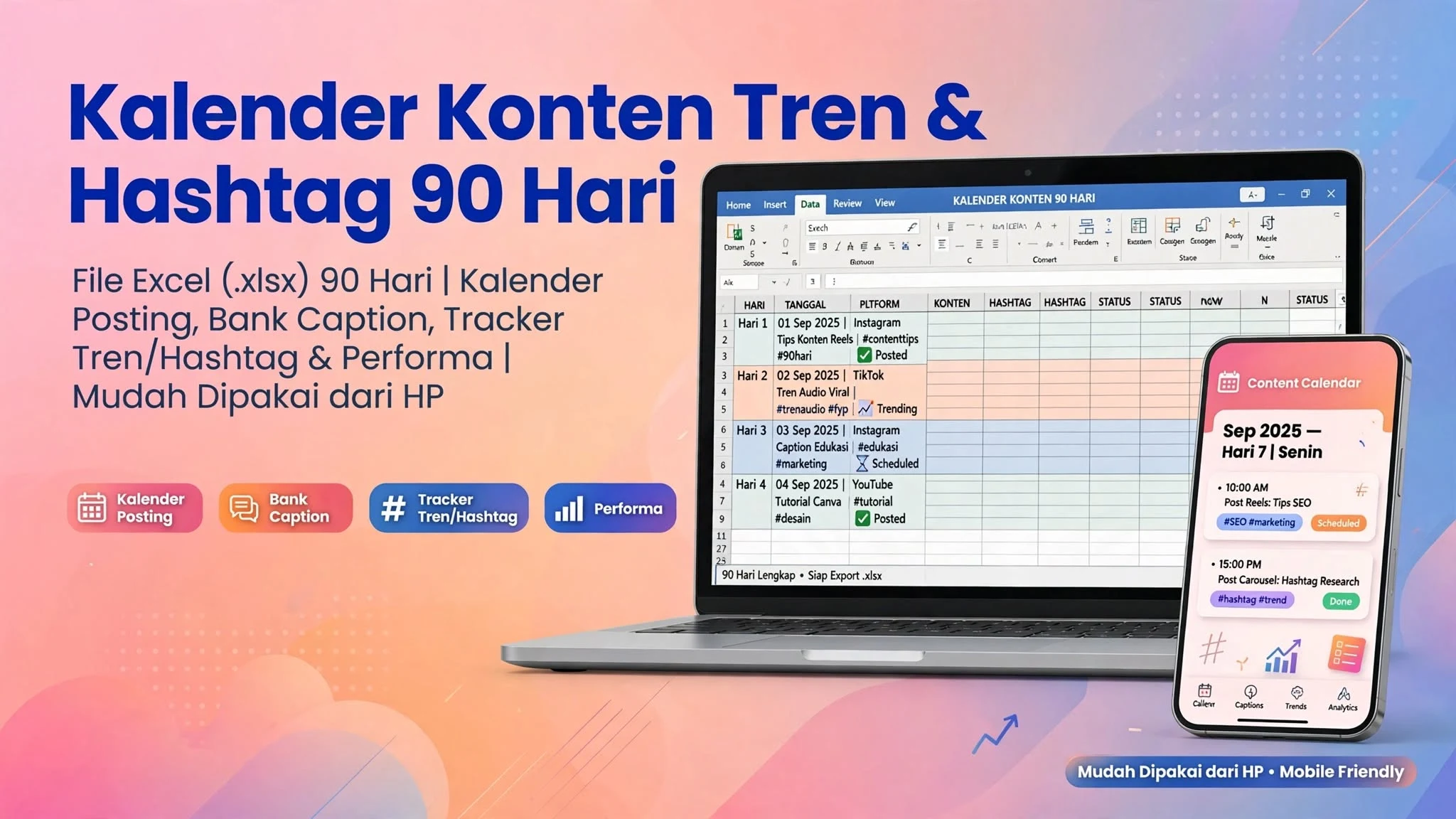 Kalender Konten Tren & Hashtag 90 Hari