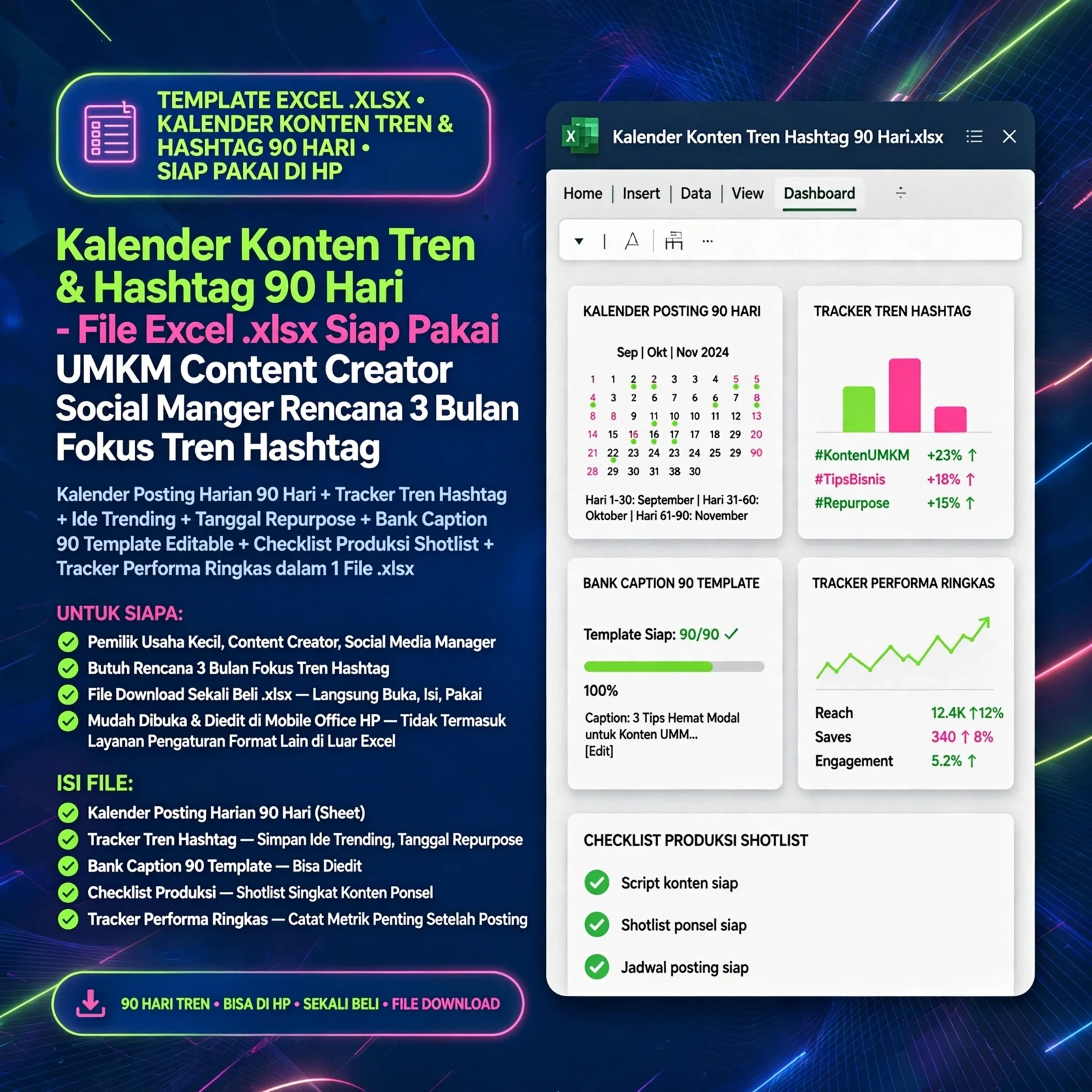 Kalender Konten Tren & Hashtag 90 Hari