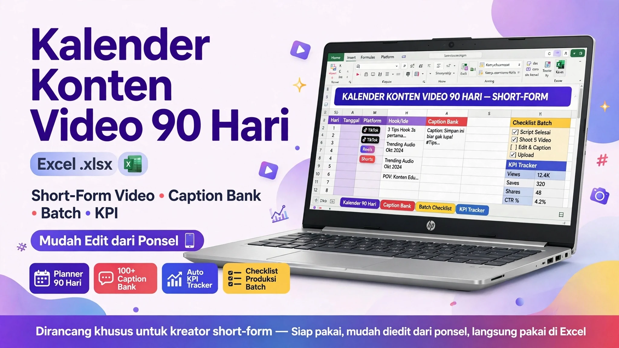 Kalender Konten Video 90 Hari (Excel)