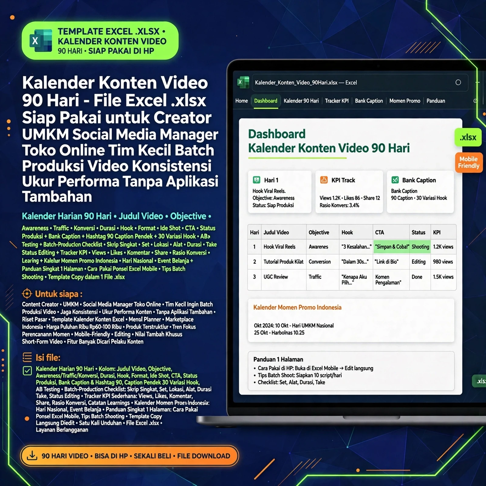 Kalender Konten Video 90 Hari (Excel)