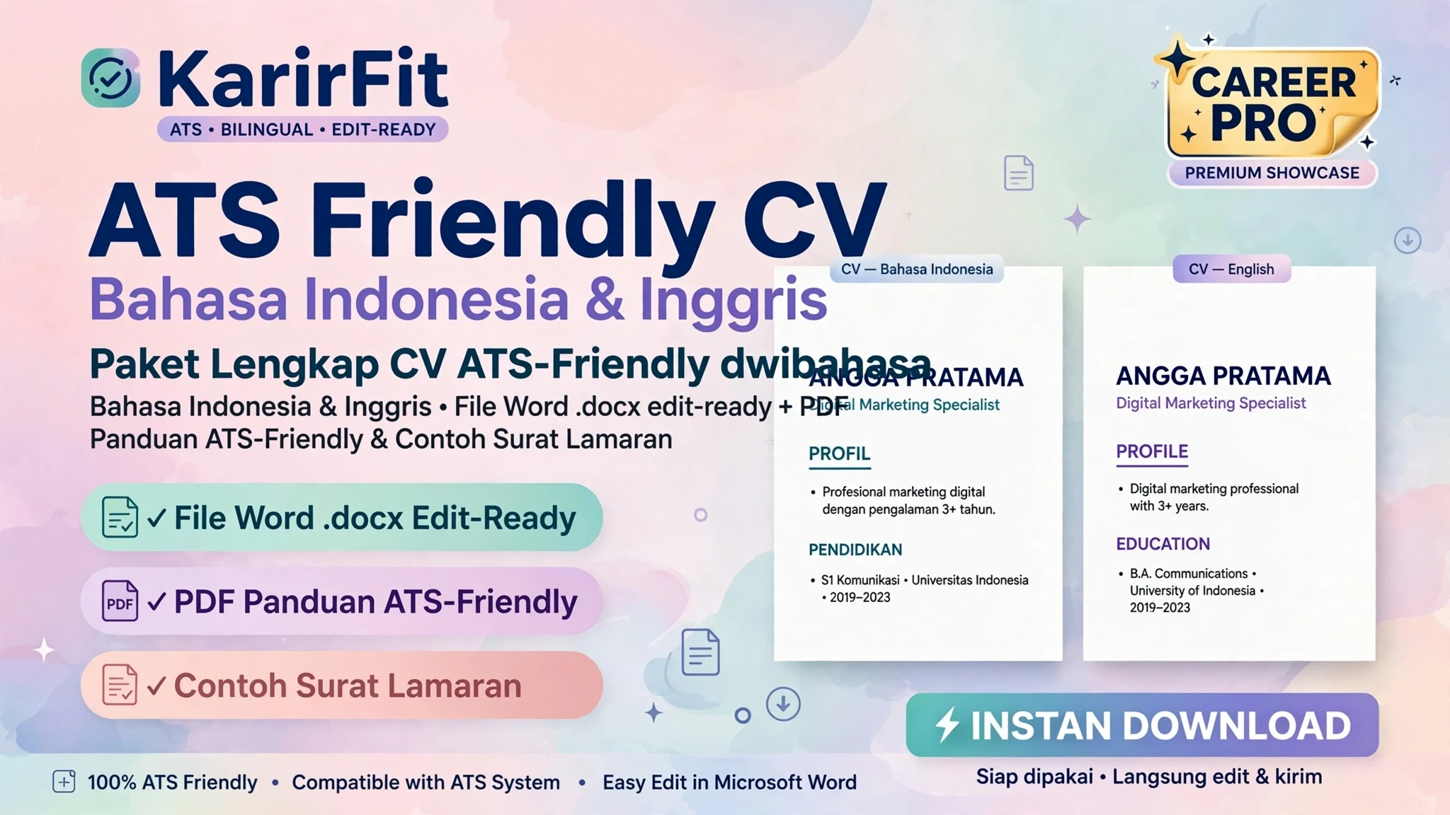 KarirFit ATS Friendly CV — Bahasa Indonesia & Inggris (DOCX)