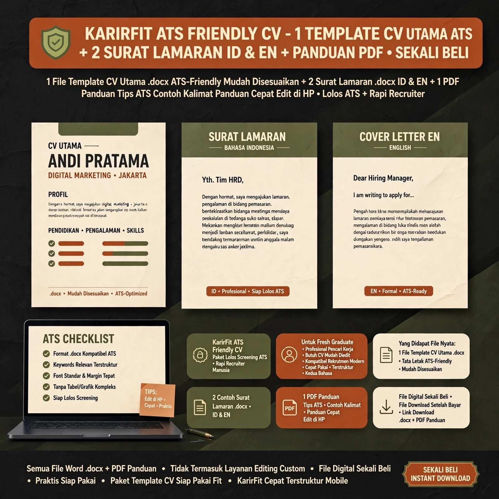 KarirFit ATS Friendly CV — Bahasa Indonesia & Inggris (DOCX)