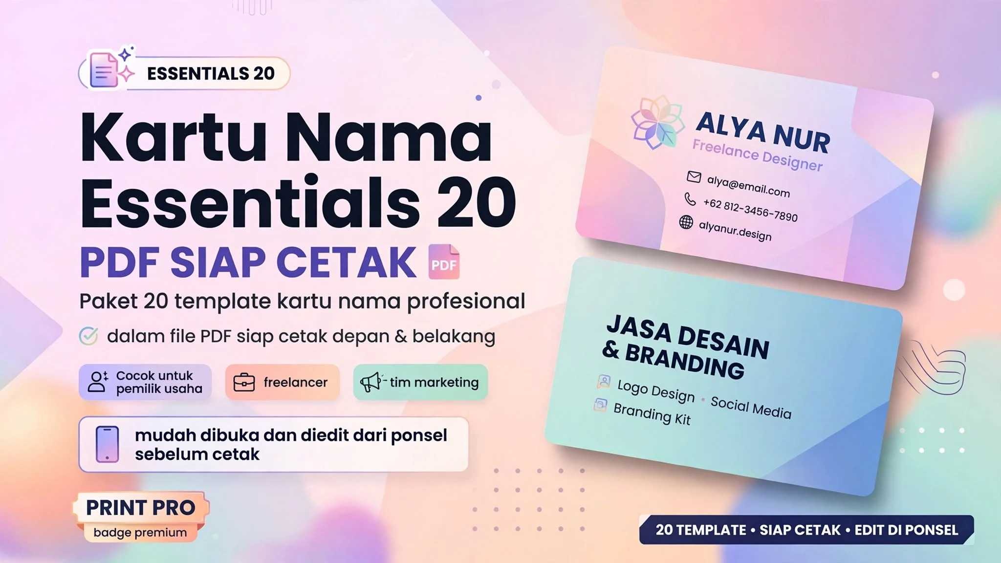 Kartu Nama Essentials 20 PDF Siap Cetak