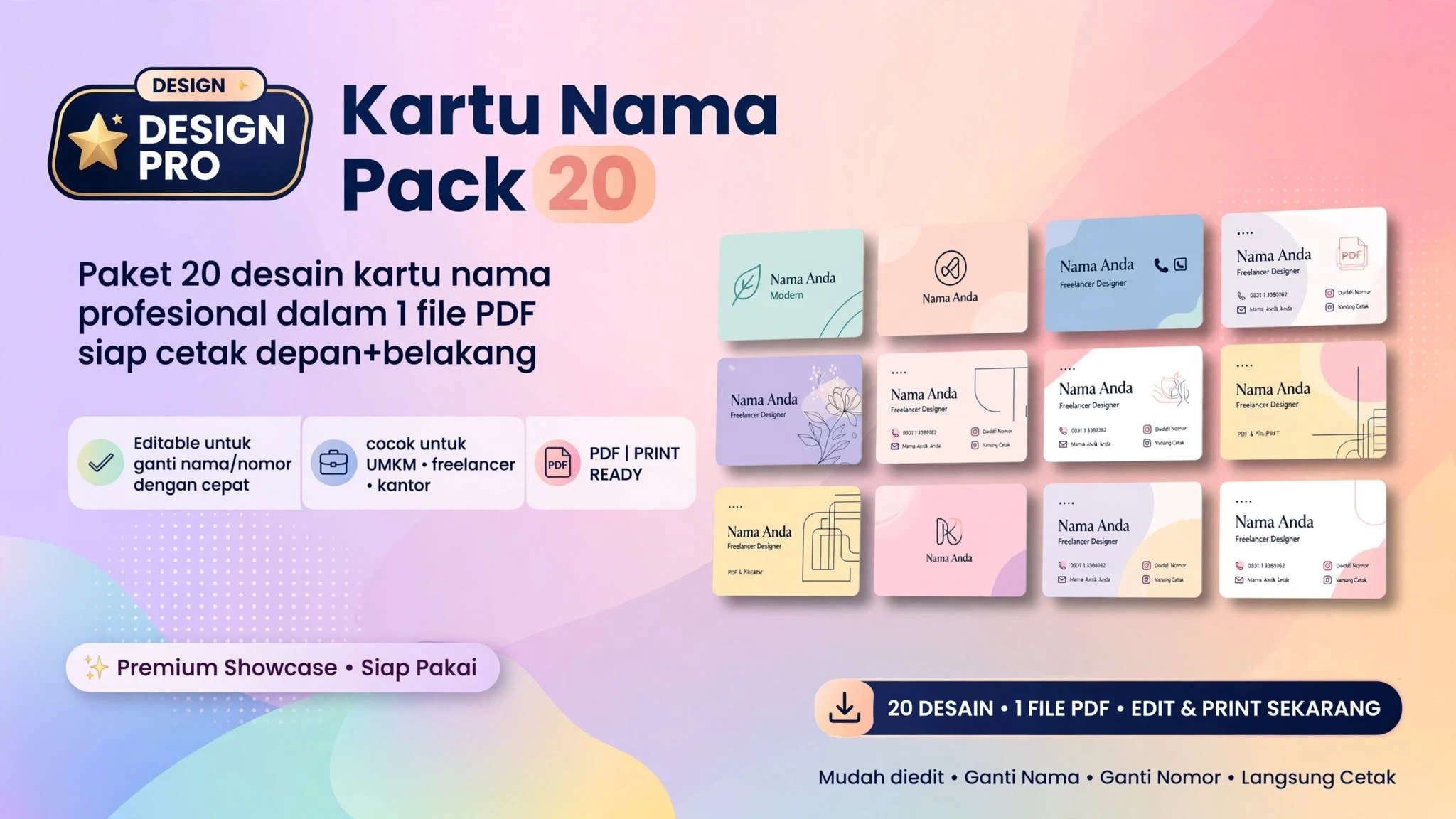 Kartu Nama Modern Pack 20