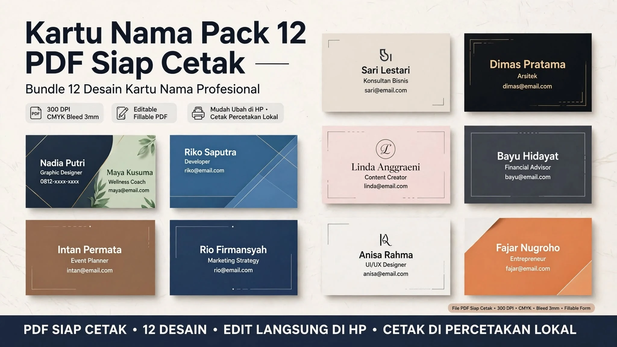Kartu Nama Pack 12 — PDF Siap Cetak