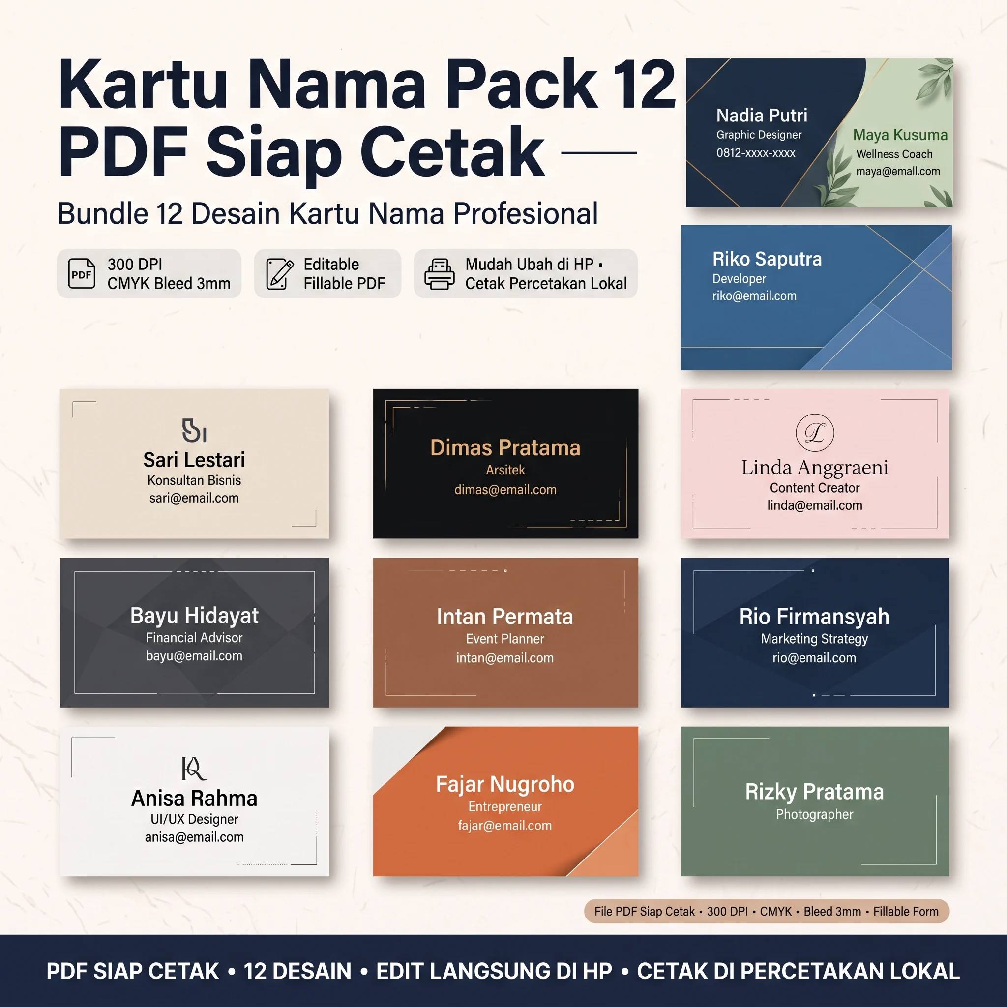 Kartu Nama Pack 12 — PDF Siap Cetak - foto 1