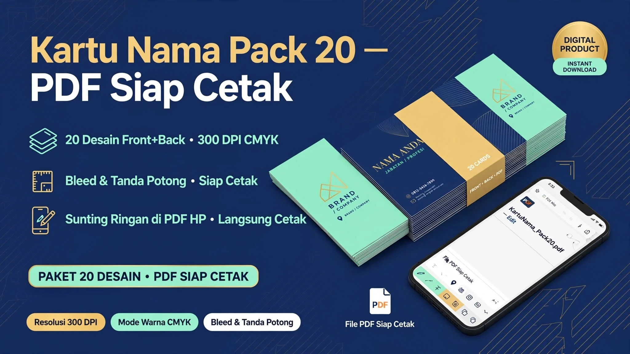 Kartu Nama Pack 20 — PDF Siap Cetak