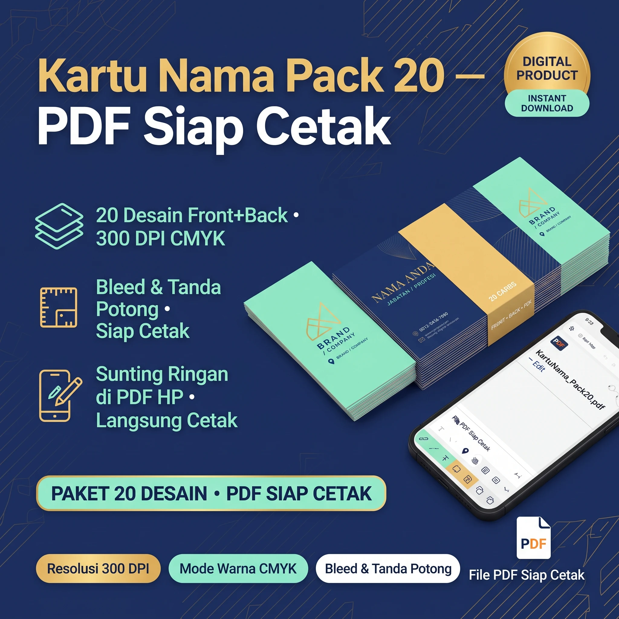 Kartu Nama Pack 20 — PDF Siap Cetak