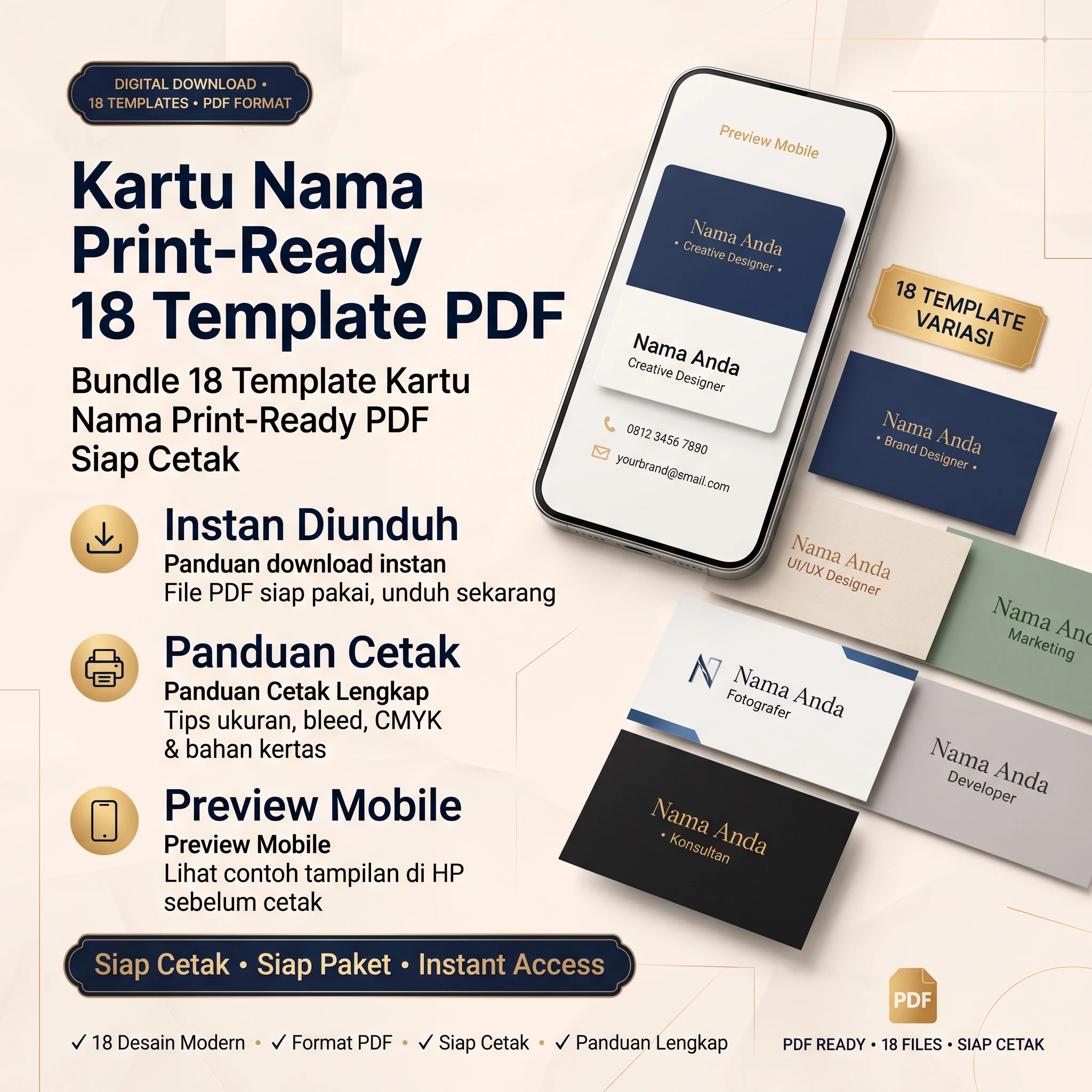Kartu Nama Print-Ready — 18 Template PDF - foto 1