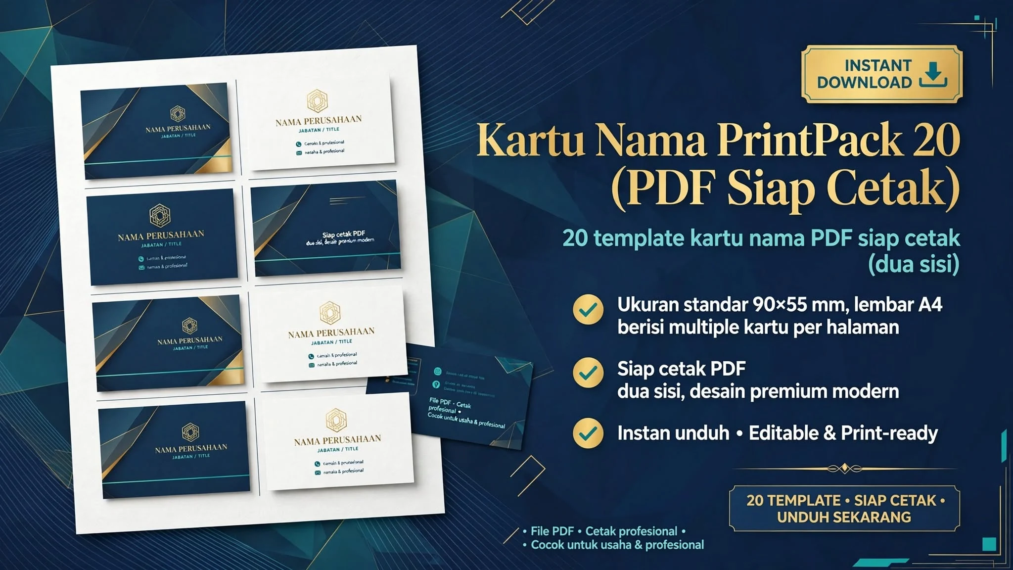Kartu Nama PrintPack 20 (PDF Siap Cetak)