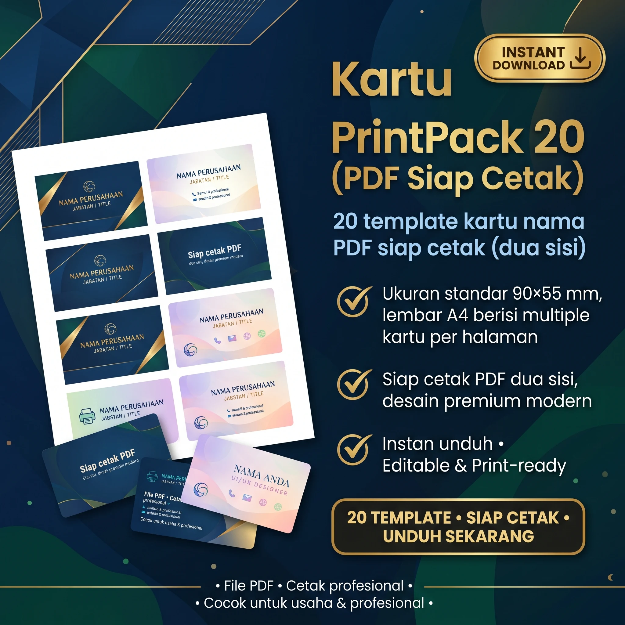 Kartu Nama PrintPack 20 (PDF Siap Cetak)