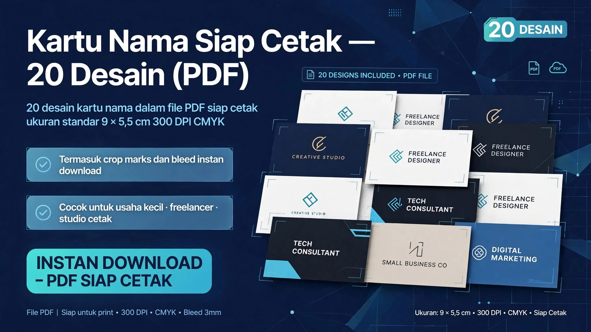 Kartu Nama Siap Cetak — 20 Desain (PDF)