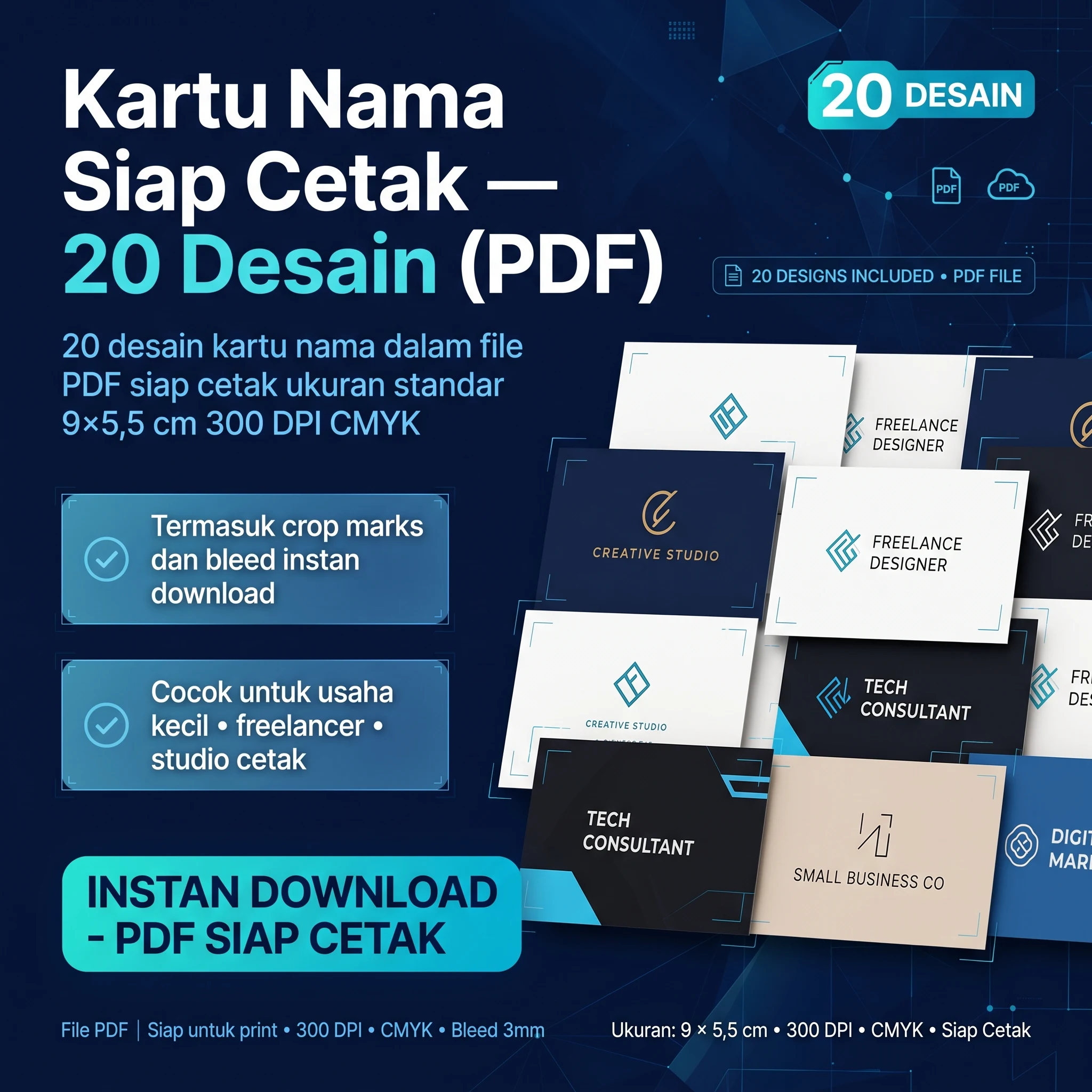 Kartu Nama Siap Cetak — 20 Desain (PDF)
