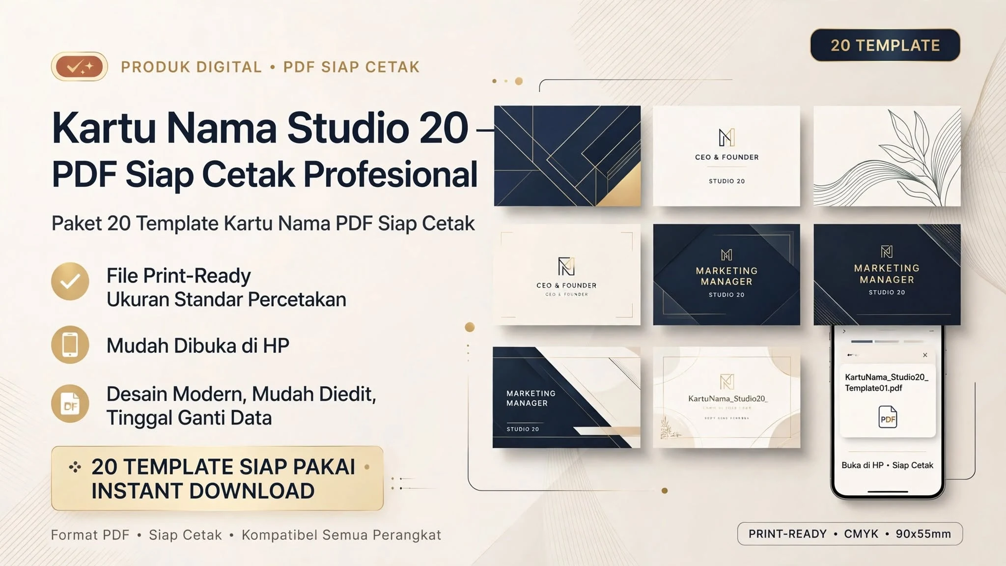 Kartu Nama Studio 20 — PDF Siap Cetak Profesional