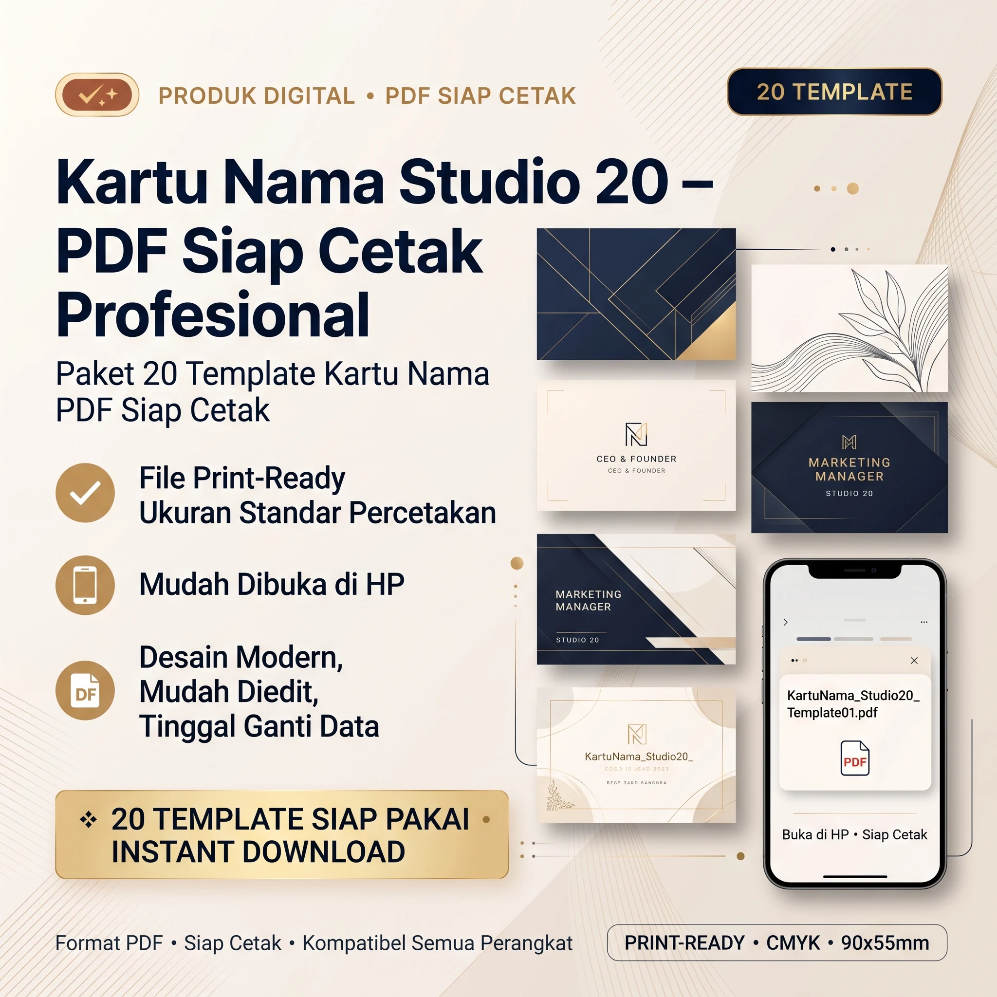 Kartu Nama Studio 20 — PDF Siap Cetak Profesional - foto 1
