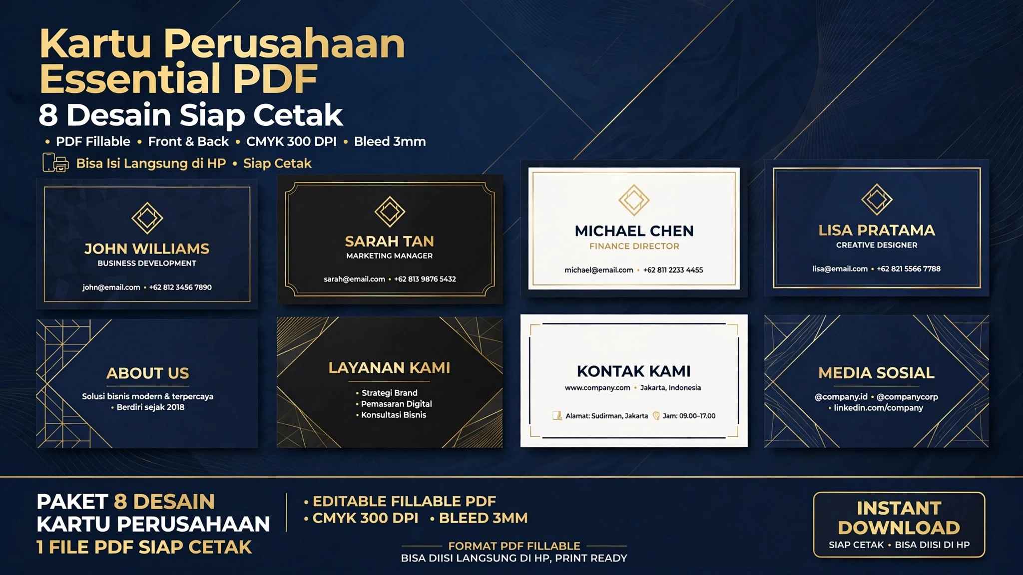 Kartu Perusahaan Essential PDF — 8 Desain Siap Cetak