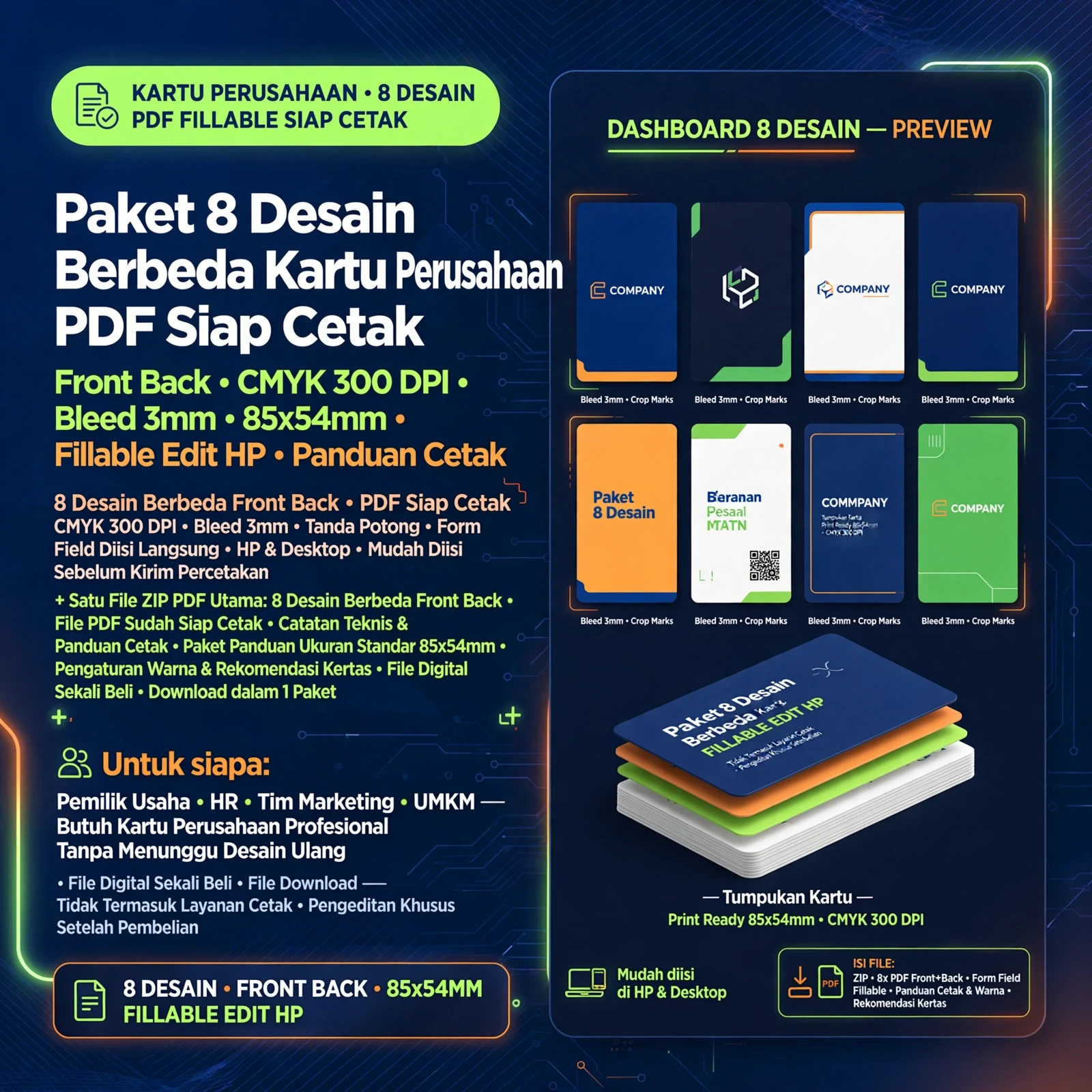 Kartu Perusahaan Essential PDF — 8 Desain Siap Cetak